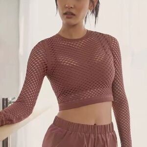 Alo yoga knit top shirt Seamless Open Air Cover Up Brown Size S